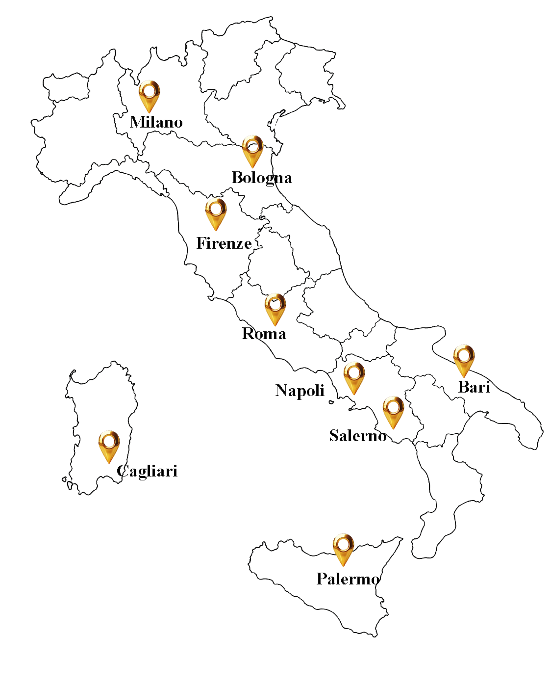 Mappa dell’Italia con città e aree servite da Incrivio